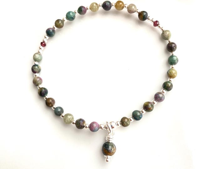 Mini Mala Bracelet made of Ruby Disthene, with Silver and End Bead, Bracelet with 27 Beads, Yoga Jewelry, Gift for Jewelry Enthusiasts