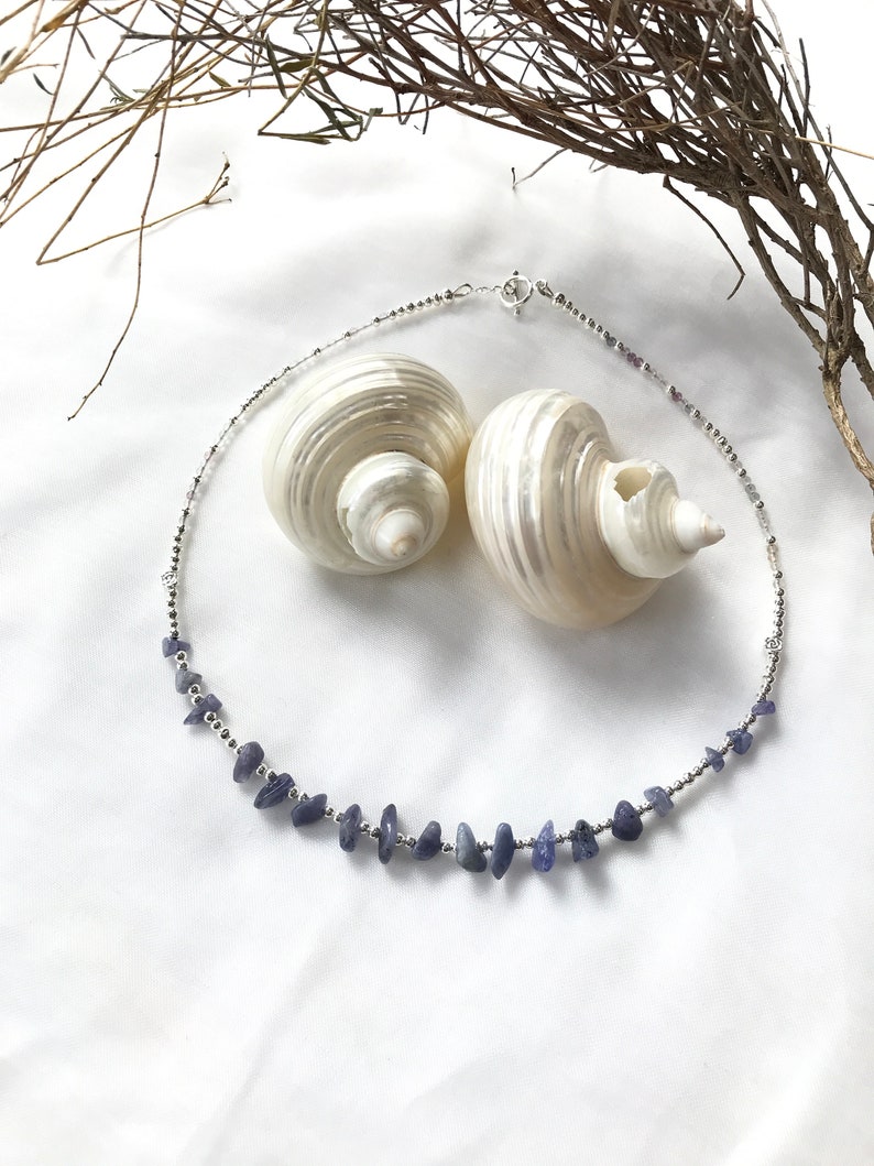 Short necklace tanzanite and fluorite silver necklace