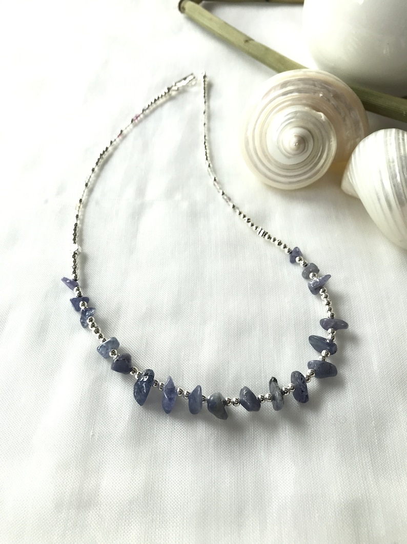 Short necklace tanzanite and fluorite silver necklace