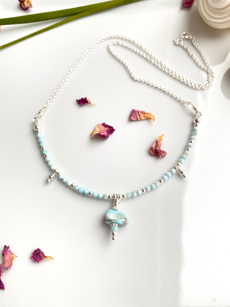 Collier en Larimar et argent sterling 925, délicat avec un petit pendentif, cadeau pour femme image 7