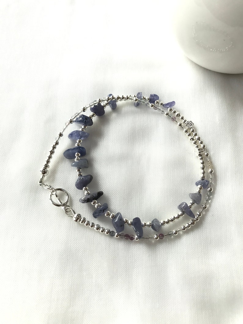 Short necklace tanzanite and fluorite silver necklace