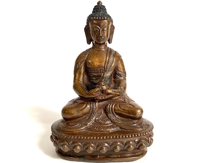 handgefertigte Buddha - Statue aus Kupfer, "Buddha Amithaba", hergestellt in Nepal, Technik des verlorenen Wachsabdrucks