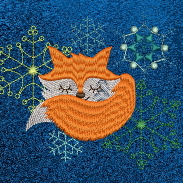 Fox Embroidery Design,Snowflakes Digital design 130x180mm