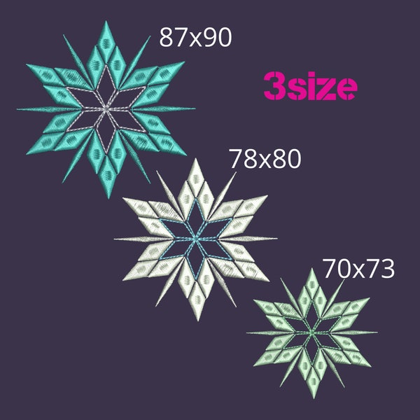 Winter star - embroidery design, snowflake 3 sizes - embroidery pattern ,4x4 schneeflocken stickdatei