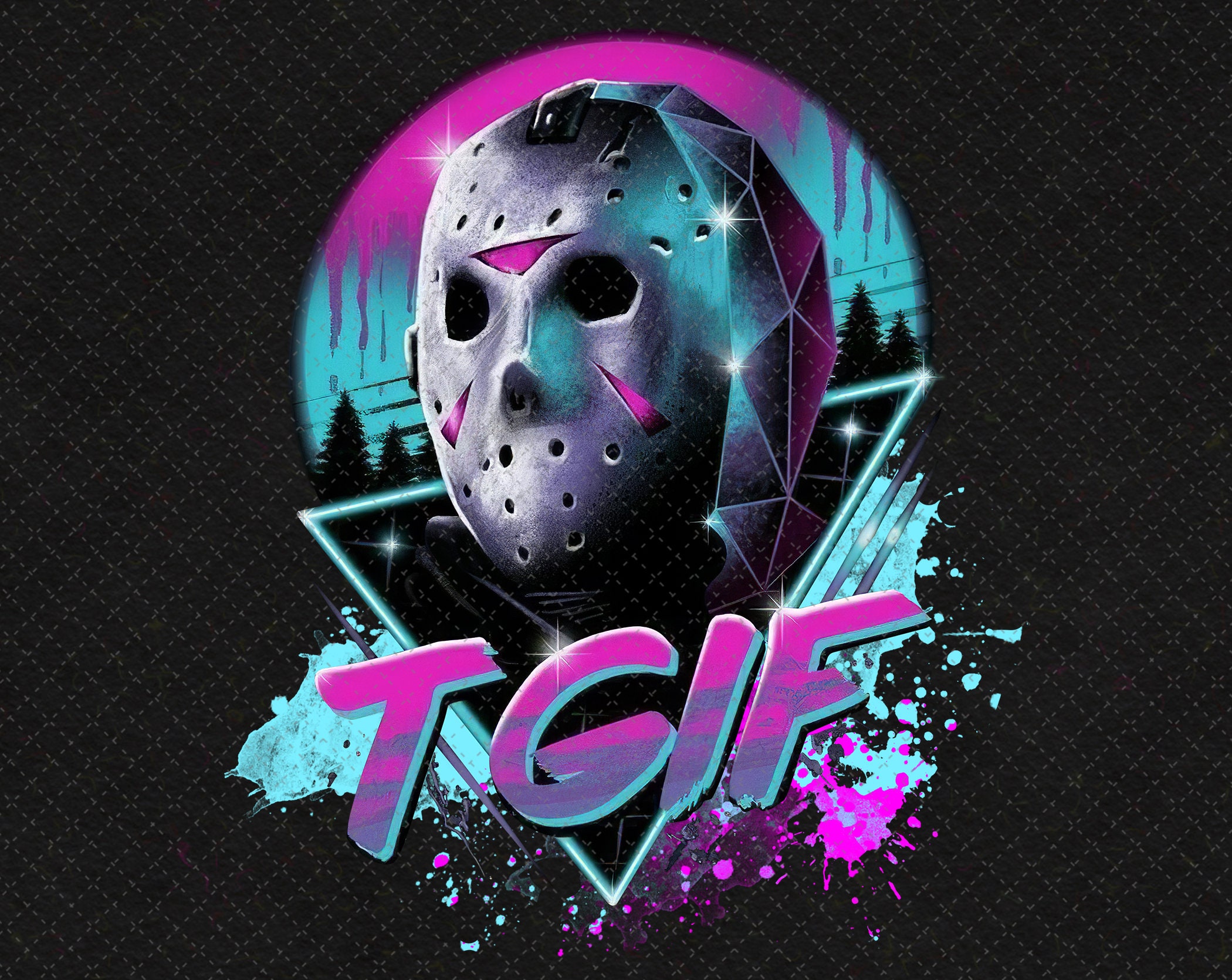 Jason Voorhees Mask Neon PNG Printable, Tgif Jason Voorhees Friday Horror, Png Files For Sublimation Designs Digital Download