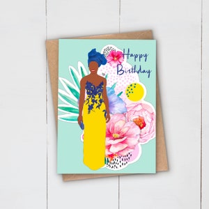 de voeux d'anniversaire | NOIR Art | Afro Africain Antillais | Magie des filles noires | Femme | Mère | Sœur | Tante | Fille | Bandeau pour la tête