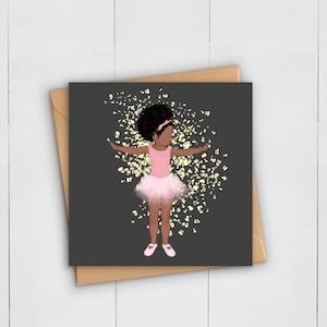 Biglietto d'auguri d'arte ballerina nera / danza classica / compleanno africano afro caraibico / celebrazione / ballerina / magia della ragazza nera