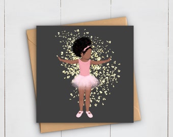 Black Ballerina Art Greetings Card | Ballet Dance | African Afro Caribbean Birthday | Celebration | Dancer | Black Girl Magic