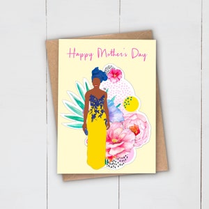 Carte de voeux pour la fête des mères | NOIR Art | Afro Africain Antillais | Magie des filles noires | Maman Maman Maman Maman | Bandeau pour la tête