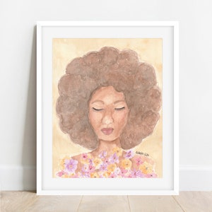 ZWARTE ZUS Vrouw Kunst | Waterverf | Portret | Vrouw | Afro | Afrikaanse Caraïben | Etnisch | Beeldende kunst | Bloemen | Bloem