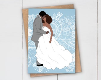Black Bride Groom | Wedding Couple | Greetings Card | Bridal Gown | Marriage | Dress | Afro | African Caribbean | Ethnic | woman | Mr Mrs