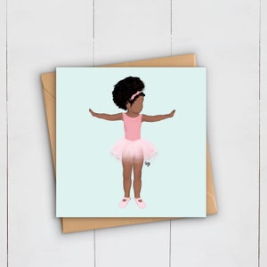 Black Ballerina Art Greetings Card | Ballet Dance | African Afro Caribbean Birthday | Celebration | Dancer | Black Girl Magic