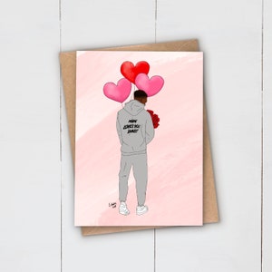 Saint-Valentin noir jeune homme | carte de voeux | Afro Africain Antillais | Joie du garçon noir | Saint-Valentin | Amour | Couple | Célébration