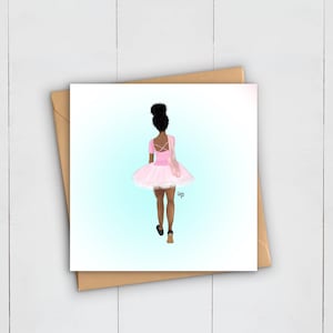 Zwarte Ballerina Art wenskaart | Balletdans | Afrikaanse Afro-Caribische verjaardag | Viering | Danser | Zwarte meisjesmagie | TWT