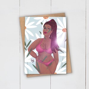 Carte de voeux de beauté noire | Bikini Body Positive | Afro Africain Antillais | Magie des filles noires | Fête d'anniversaire Femme | Courbes