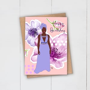 Tarjeta de felicitación de cumpleaños / Arte NEGRO / Caribe afroafricano / Magia de niña negra / Mujer / Madre / Hermana / Tía / Hija / Envoltura de cabeza