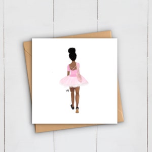 Biglietto d'auguri d'arte ballerina nera / danza classica / compleanno africano afro caraibico / celebrazione / ballerina / magia della ragazza nera