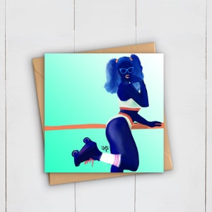 Roller Skater Greetings Card | Sexy Body Positive | Afro African Caribbean Woman | Black Girl Magic | Birthday Celebration | Curves | Party