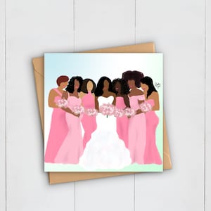 Schwarz Brautparty | Hochzeit | Grußkarte | Braut | Brautjungfer | Kleid | Ehe | Kleid | Afro | Afrikanisch Karibik | Freundschaft | Kader