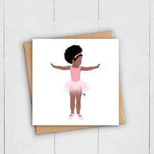 Zwarte Ballerina Art wenskaart | Balletdans | Afrikaanse Afro-Caribische verjaardag | Viering | Danser | Zwarte meisjesmagie