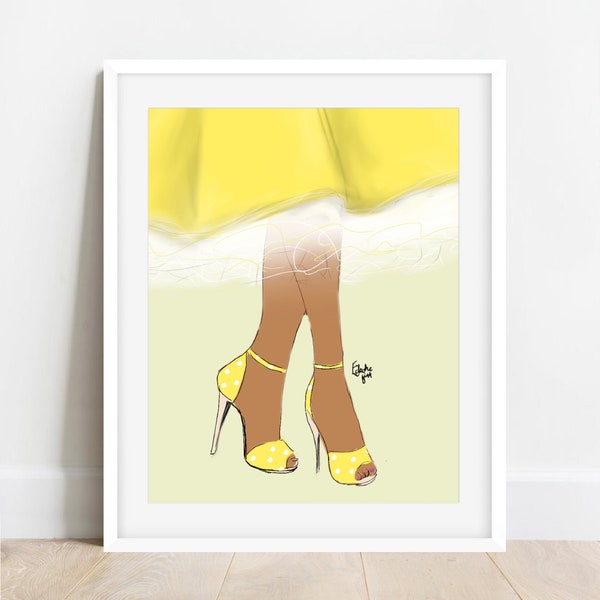 BLACK Woman Art | Strong Female | Shoes | 50’s | Fashion | Poster | Print | African Caribbean | Ethnic | Fine Art | Slay | Heels