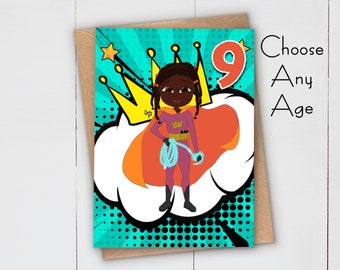 Black Girl Magic | Greetings card | Choose Your Age | Hero Art Greetings Card | Pink and Orange Super Woman | Birthday | Celebration