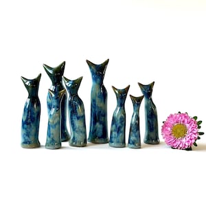 Ceramic Cat Figurine, Ceramic Cat, Animal Figurine, Blue Cat, Ceramic Animal, Cat Lover, Decorative Cat