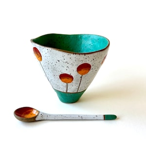 Ceramic Bowl and Spoon Set, Salt Cellar, Condiment Dish with Spoon, Handmade Bowl