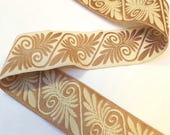 White and Gold Celtic Scroll Work Trim - 1 1 2 Inch Wide - Beige Cream Jacquard Vines - Renaissance Medieval Home Decor - By the Yard
