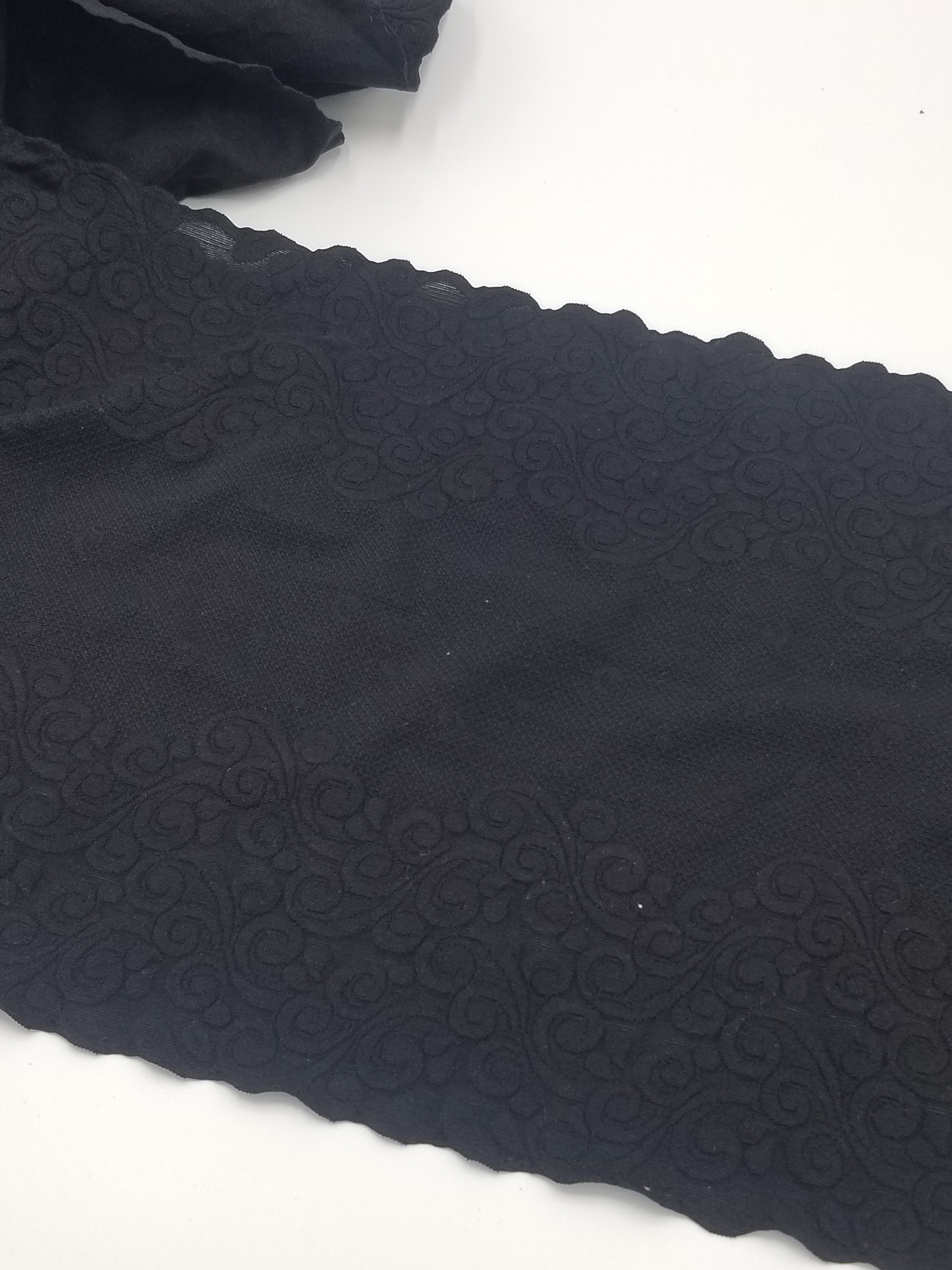 Stretch Black Lace Trim Opaque Scroll Fabric 12 inches Wide | Etsy