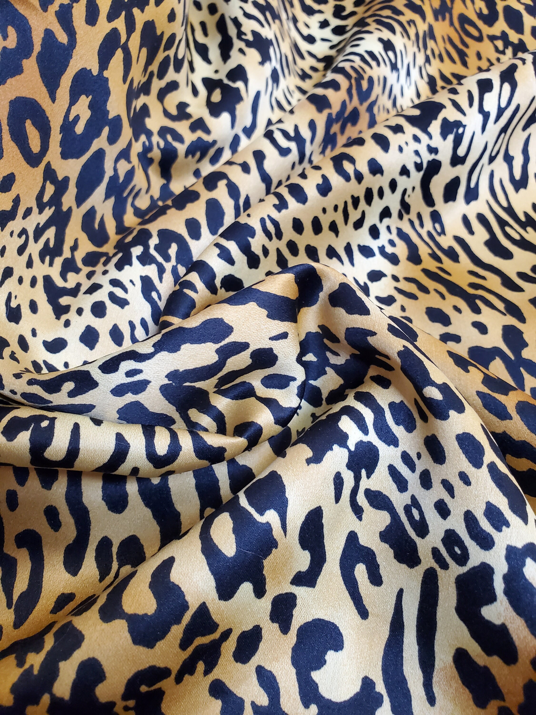Cheetah Animal Print Charmeuse Satin Fabric Soft Hand Wild Etsy