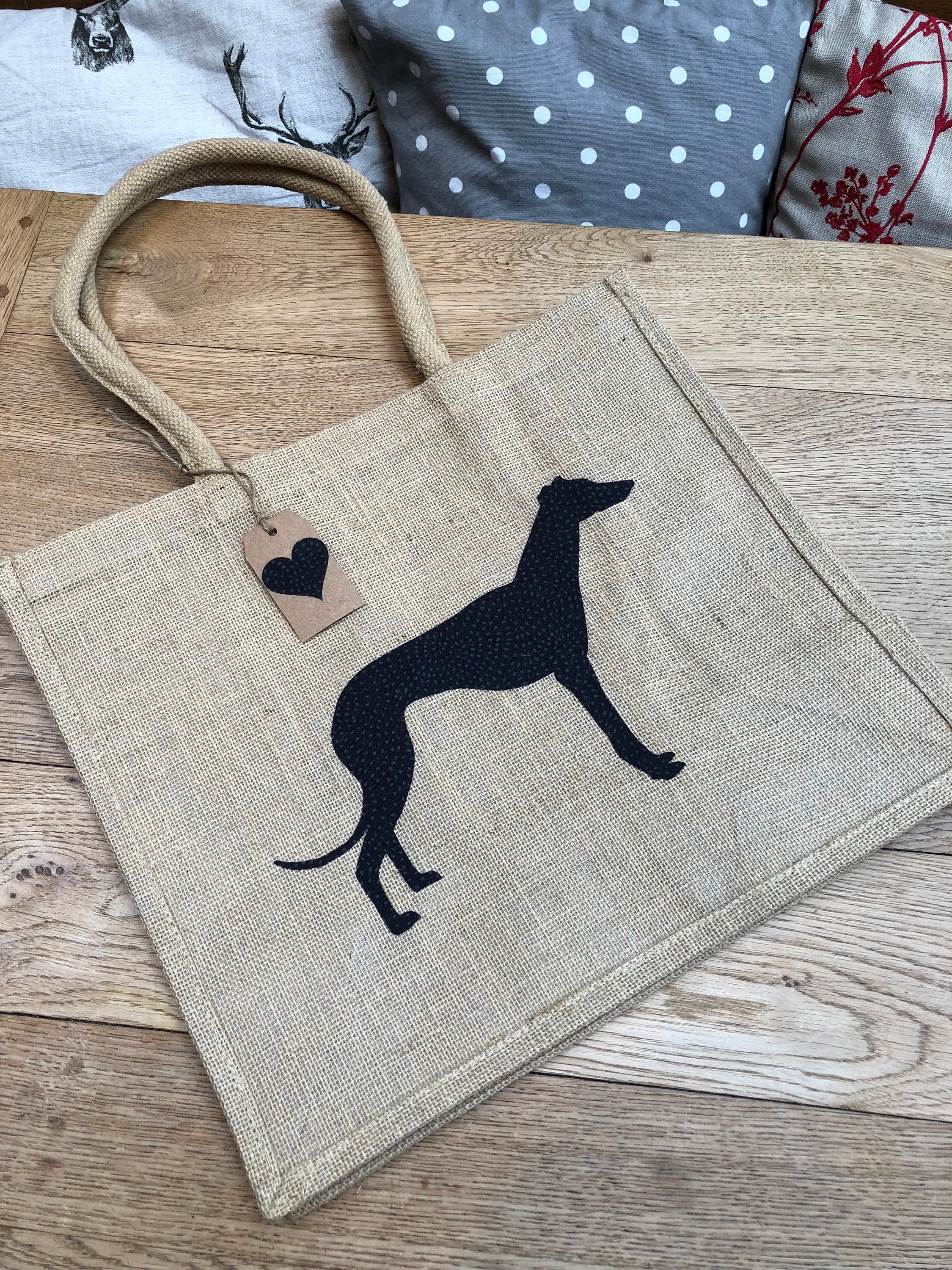 Luxury jute shopping bag featuring a Greyhound dog design | Etsy