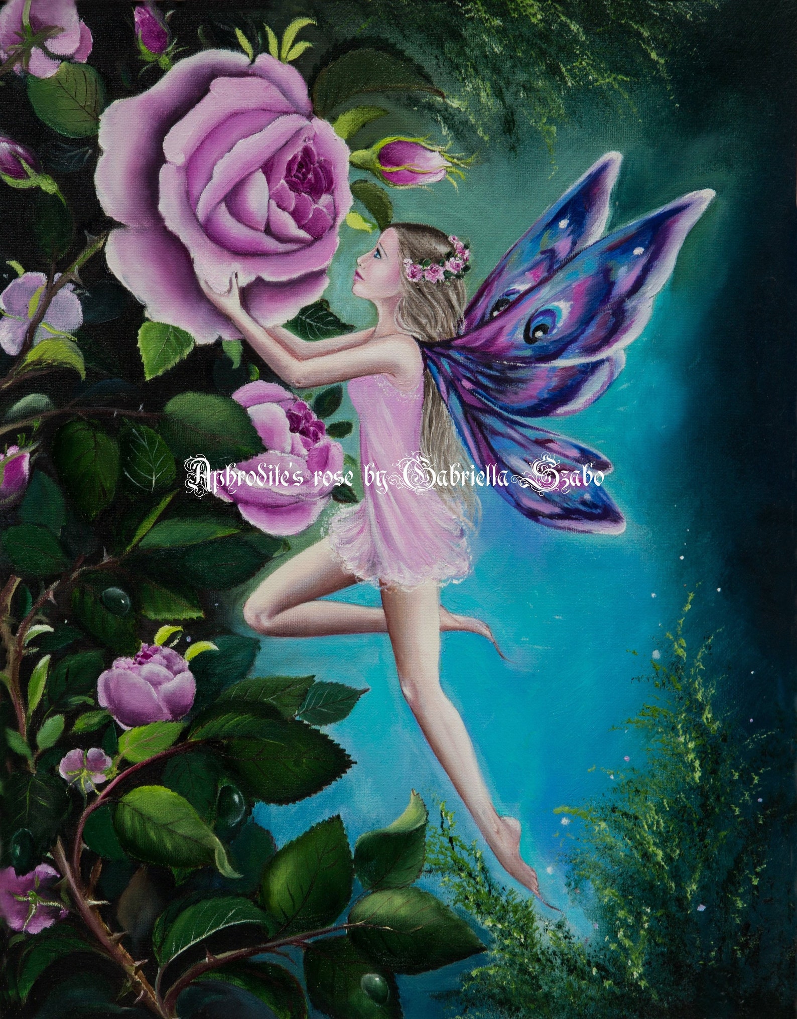 Pink rose fairy oil painting on canvas board reduction Etsy