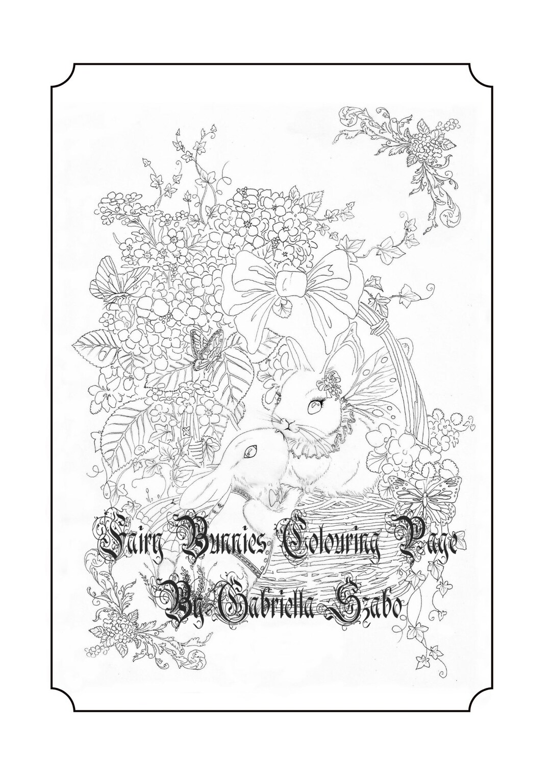Fairy Bunnies Colouring Page Print Line Art Digital File - Etsy
