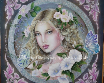 Morning glory fairy oil painting on basswood
