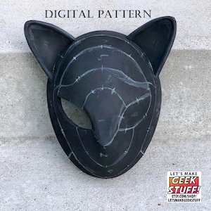 Modello digitale e video tutorial: modello maschera Kitsune. Maschera in schiuma artigianale di volpe o gatto in stile anime per cosplay o costume