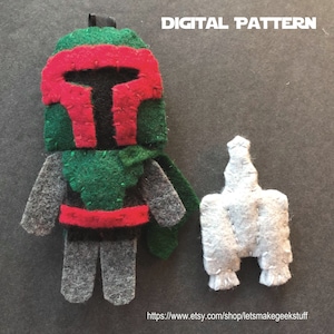 Pattern: Space Bounty Hunter Felt Friend Plush or Keychain. Digital Pattern. Like Boba Fett