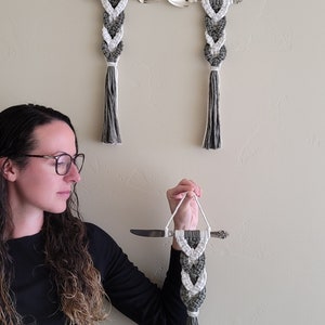 XSmall Macrame Wall Hanging: Silver & Braids (Set of 3)