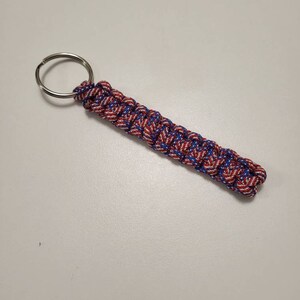 Patriotic paracord key chain. Red white and blue. 4 inches lo g