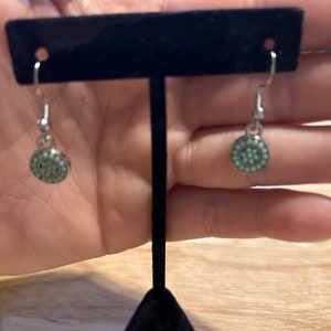 Mosaic, circle charm, dangle earrings, in hues of blue