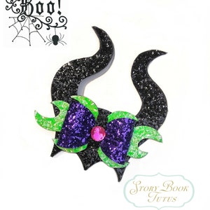 Halloween Maleficent Glitter Hair Bow, Halloween Hair Bow, halloween hair bow, girls hair bow, Maleficent hairbow, girl's hair bow, villains