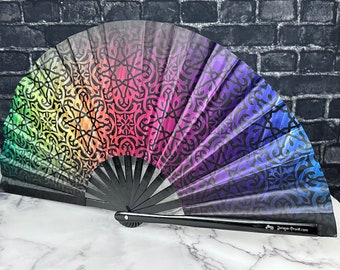 Dark Rainbow Spectrum Pride Large Clack Fan Designed by Junque, Limited Quantity