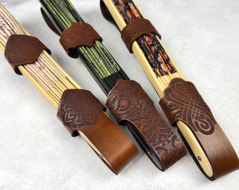 Large Leather Fan Holsters, Laser Engraved then Hand Dyed Walnut, for Large 13” Clack Fans