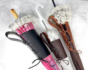 Parasol Holsters! Short, Medium, Large Sizes in Antique Brown, Jet Black, and Chocolate Leather, Laser Cut and Hand Assembled