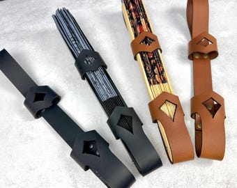 Large Laser Cut Leather Fan Holsters for Large 13” Clack Fans in Black and Brown Leather