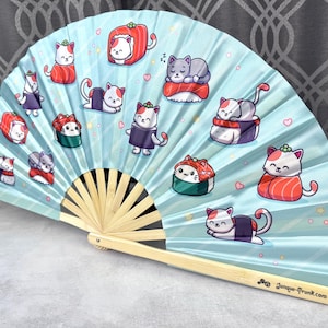 Sushi Kitties Large Clack Fan Designed by Tara Vojta, Manufactured in Limited Edition Batches.