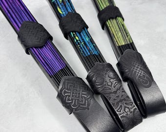 Large Leather Fan Holsters, Laser Engraved and Hand Dyed Black, for Large 13” Clack Fans