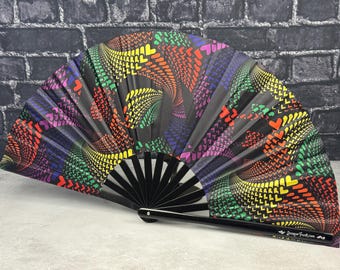 Colorful Kaleidoscope LOVE on a Large Clack Fan Designed by Tara and Manufactured in a Small Batch