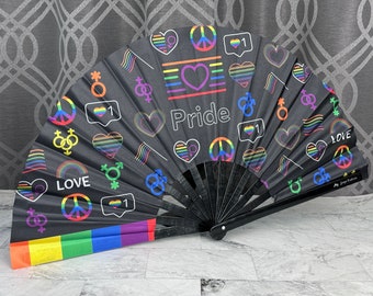 Bright Rainbow Pride, LGBTQ+ Love Large Clack Fan Designed by Tara Vojta, Manufactured In Small Batches