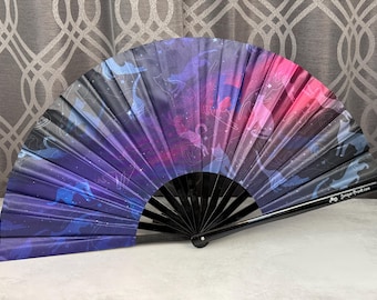 Kittieverse Galaxy Nebula with Cats Overlaid, Printed on a Large Clack Fan Designed by Tara and Manufactured in Small Batches